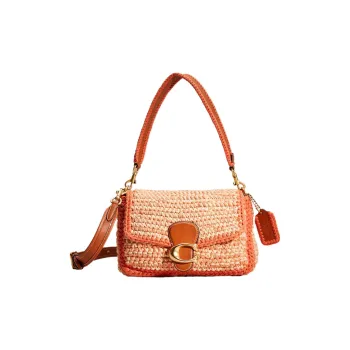 COACH Soft Tabby Fabric With Leather Portable Crossbody Bag Shoulder Bag Women's Orange Multicolor