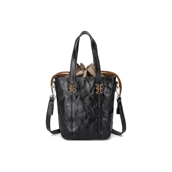 Ace Paul Vegetable Tanned Top Grain Cow Leather Bucket Bag Handbag Crossbody Bag Shoulder Bag Small Size Women's Black