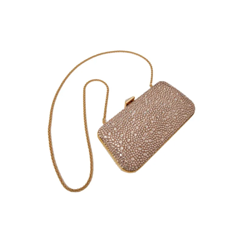 Valentino CARRY SECRETS Rhinestone One Shoulder Crossbody Clutches Women's Gold Quartz-4