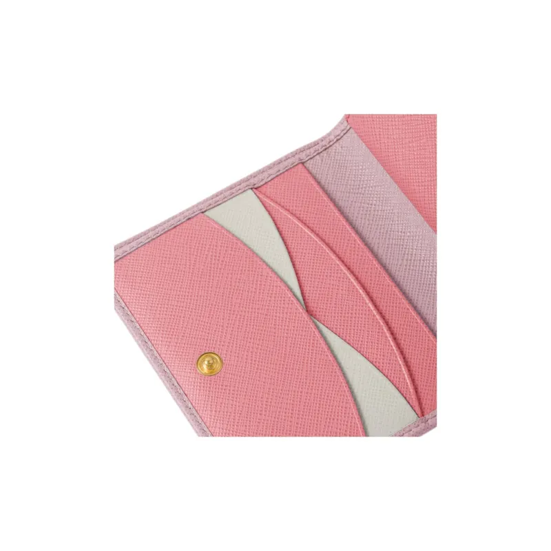PRADA Leather Card Holder Wallet Small Size Women's Snowflake Gypsum Flower-4