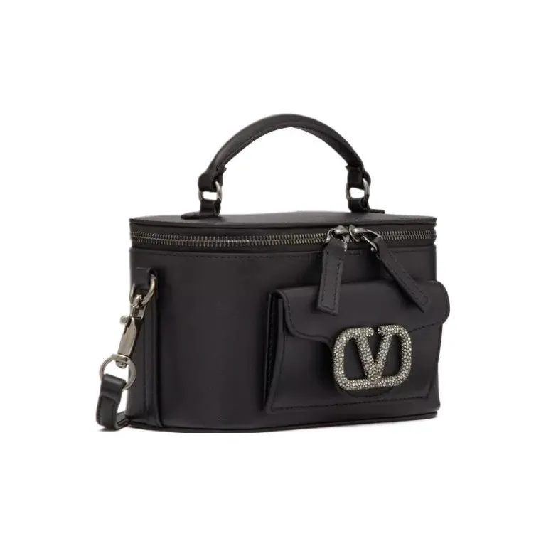 Valentino Locò Calfskin Shoulder Bag, Crossbody Bag, Handbag Mini Women's Black-1