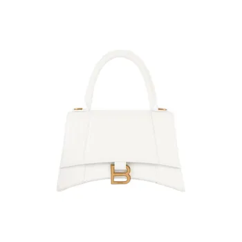 Balenciaga Hourglass Handbag Crocodile Embossed White/Gold tone