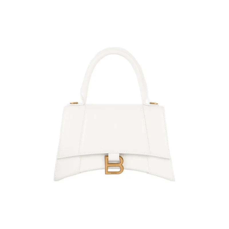 Balenciaga Hourglass Handbag Crocodile Embossed White/Gold tone-0