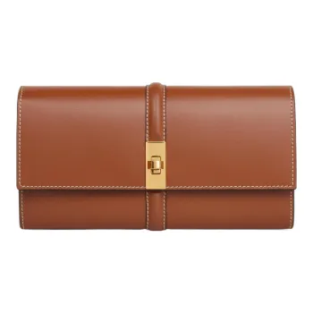 CELINE Calfskin Wallet Large Size Women's Brown