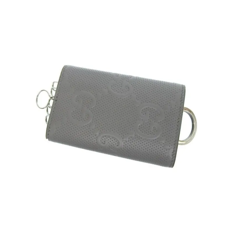 GUCCI Leather Wallet Key Pouch Regular Unisex Gray-1