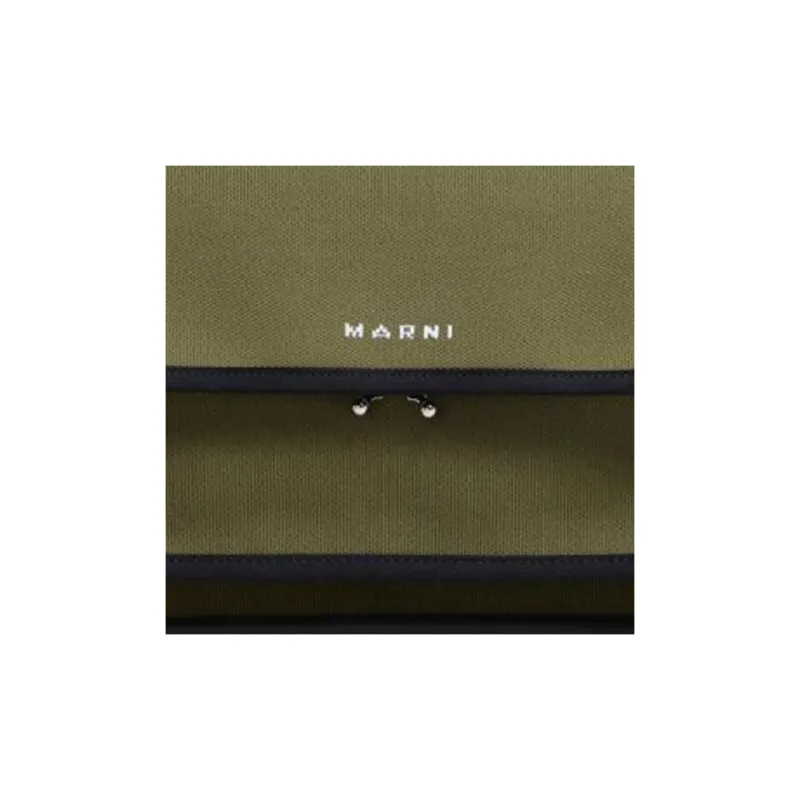 MARNI Trunk Fabric One Shoulder Handbag Crossbody Bag Medium Size Men's Dark Olive & Black-4