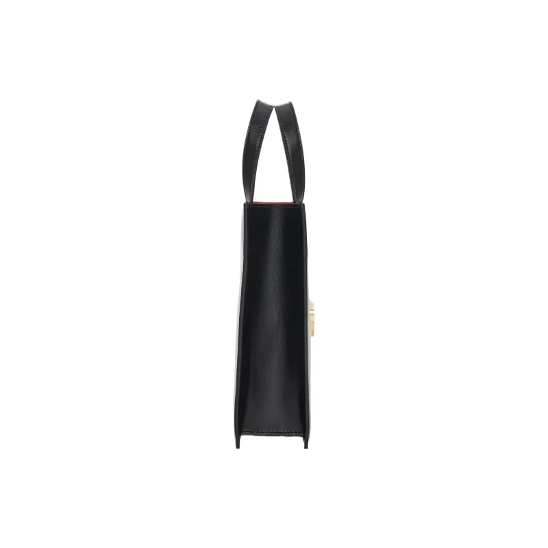 FERRAGAMO GANCINI Palm Calfskin Tote Bag, Shopping Bag, Handbag Mini Women's Black & Flame Red-2