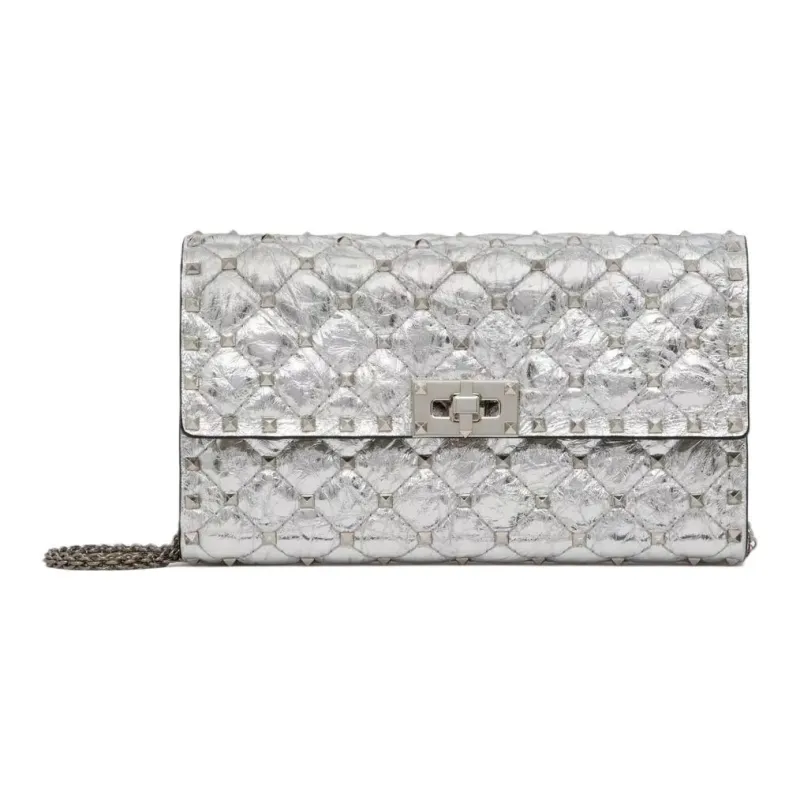 Valentino ROCKSTUD SPIKE Lambskin Crossbody Bag Shoulder Bag Women's Silver-0