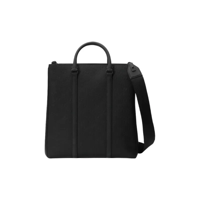 GUCCI Rubber Leather Tote Bag, Shopping Bag, Handbag Men's Black-1
