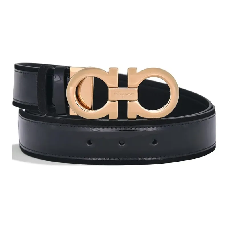 FERRAGAMO Letter Decoration Plate Buckle Women's Black Width  1.5cm-0