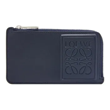 LOEWE Satin Cow Leather Wallets Card Holders Men's Dark Marine Blue