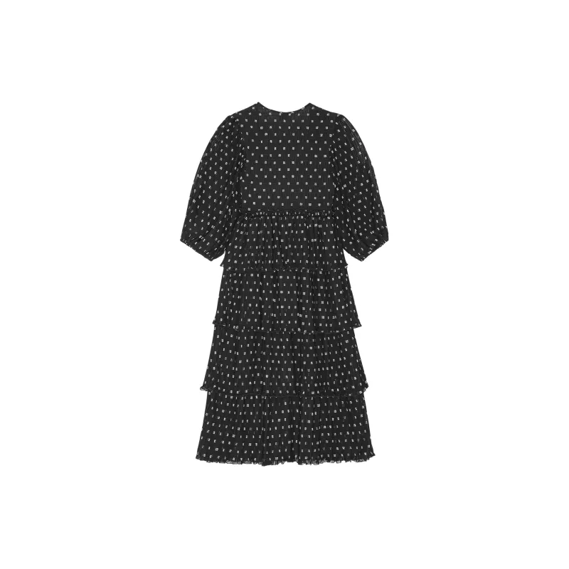 GANNI Logo Printed Puff Sleeved Midi Dress-1