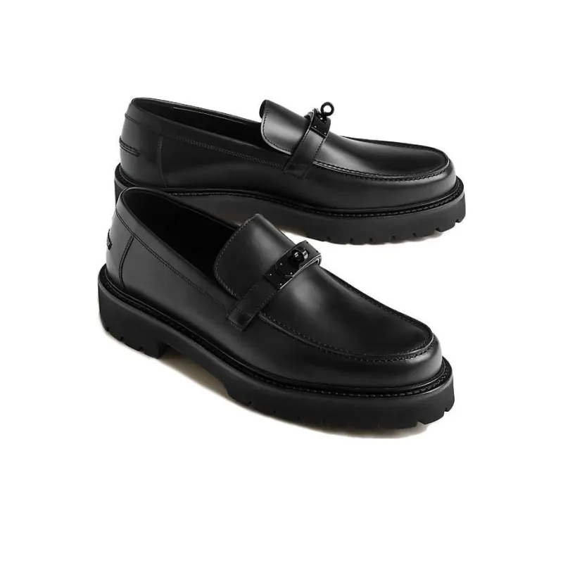 HERMES Icone Loafers Men's Black-2
