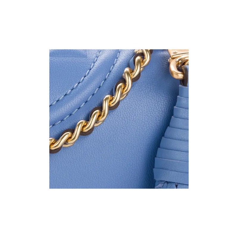 TORY BURCH Fleming Leather Chain Bag Handbag Shoulder Bag Crossbody Bag Small Size Women's Blue-4