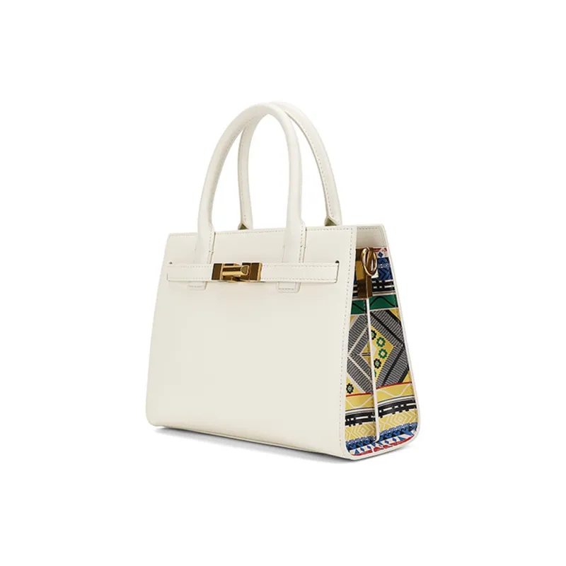 COOGI Split Cow Leather Casual Crossbody Bag, Handbag Medium Size Women's Ecru/Black/Yellow-7