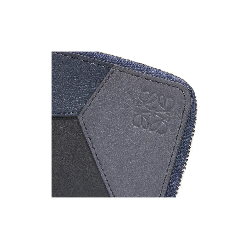 LOEWE Puzzle Cow Leather Card Holder Men's Dark Marine Blue With Coal Gray Accents-3