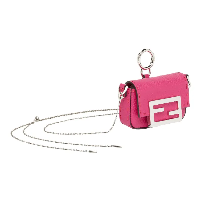 FENDI Baguette Calfskin Pendant Bag Accessories Extra Mini Women's Pink-1