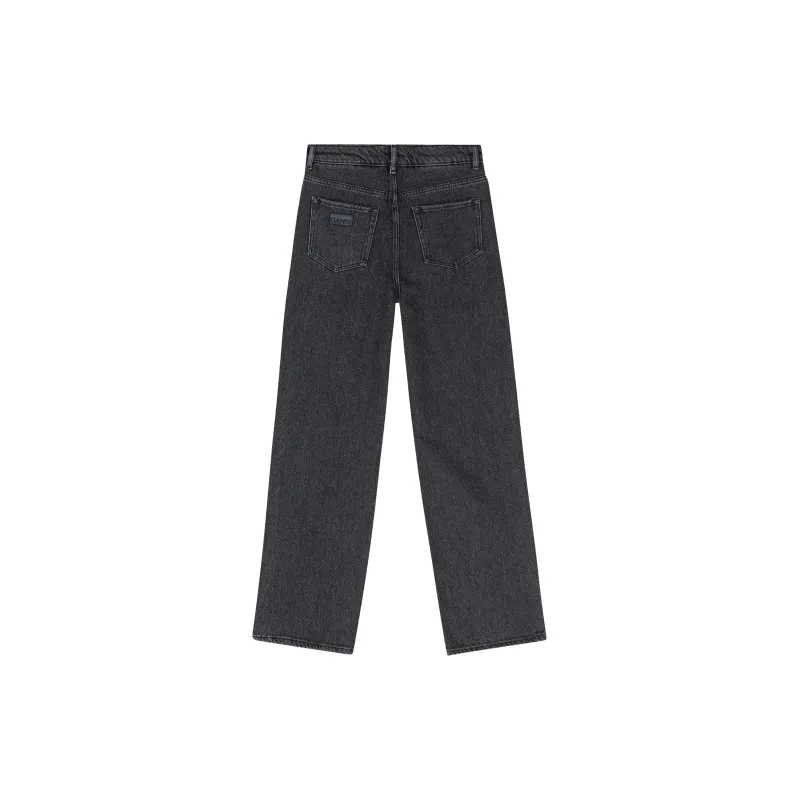 GANNI Drawstring Fastened Logo Patch Straight Leg Jeans-1