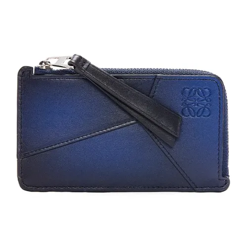 LOEWE Puzzle Silk Cow Leather Card Holder Men's Marine Blue