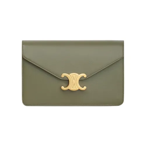 CELINE Triumphal Arch Shiny Calfskin Shoulder Bag Crossbody Bag Wallet Women's Soft Khaki
