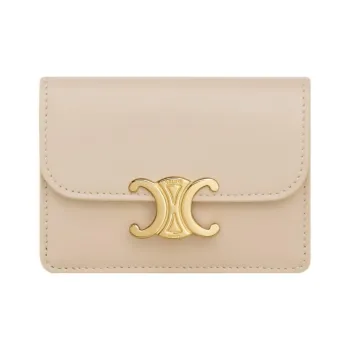 CELINE Triomphe Cow Leather Wallet, Card Holder Women's Nude