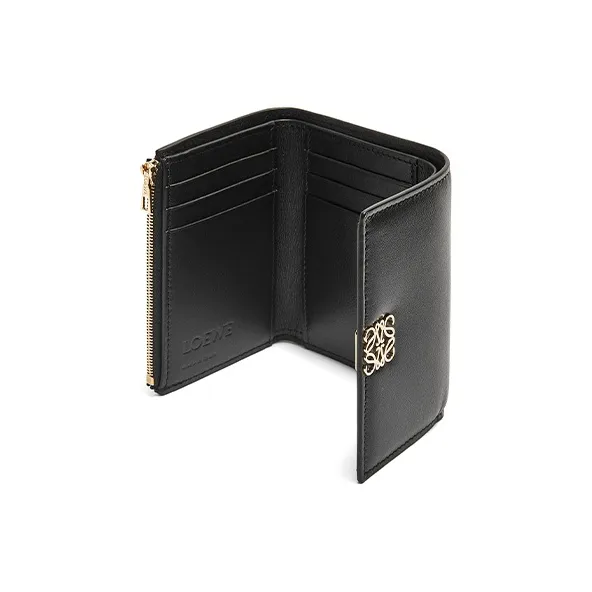 LOEWE Shiny Nappa Leather Patchwork With Sheepskin Wallet Small Size Women's Black-2
