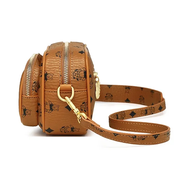 Disney Leather Boston Bag, Camera Bag, Crossbody Bag, Shoulder Bag Women's Brown-3