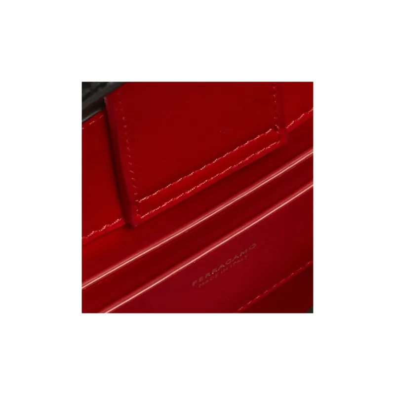 FERRAGAMO GANCINI Palm Calfskin Tote Bag, Shopping Bag, Handbag Mini Women's Black & Flame Red-4