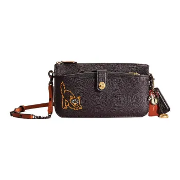 COACH Noa Pop Up Polished Pebble Leather Messenger Bag, Shoulder Bag, Crossbody Bag Trumpets Women's Brass & Black