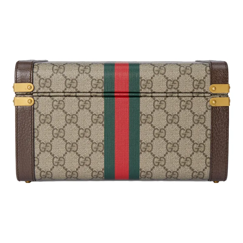 GUCCI Canvas With Leather Binding Makeup Bag Makeup Case Large Size Unisex Beige & Ebony-3