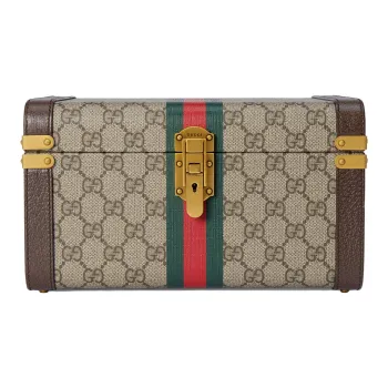 GUCCI Canvas With Leather Binding Makeup Bag Makeup Case Large Size Unisex Beige & Ebony