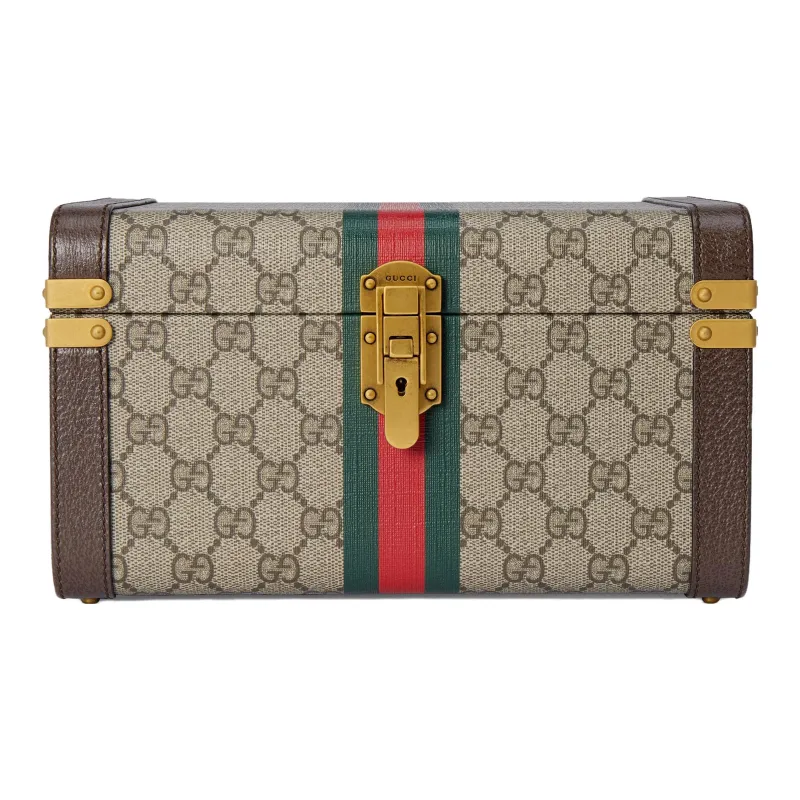 GUCCI Canvas With Leather Binding Makeup Bag Makeup Case Large Size Unisex Beige & Ebony-0