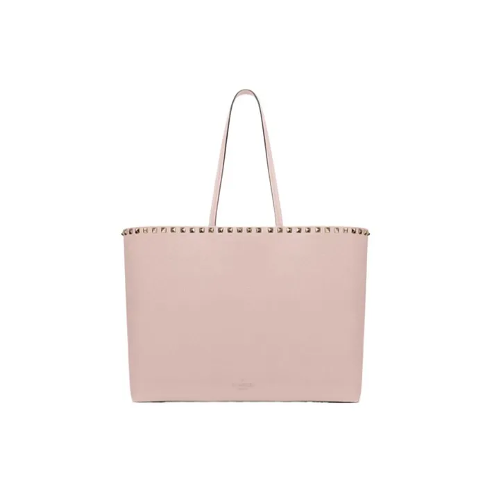 Valentino GARAVANI ROCKSTUD Grained Calfskin Tote Bag Shopping Bag Shoulder Bag Handbag Women's Rose Quartz With Black-2