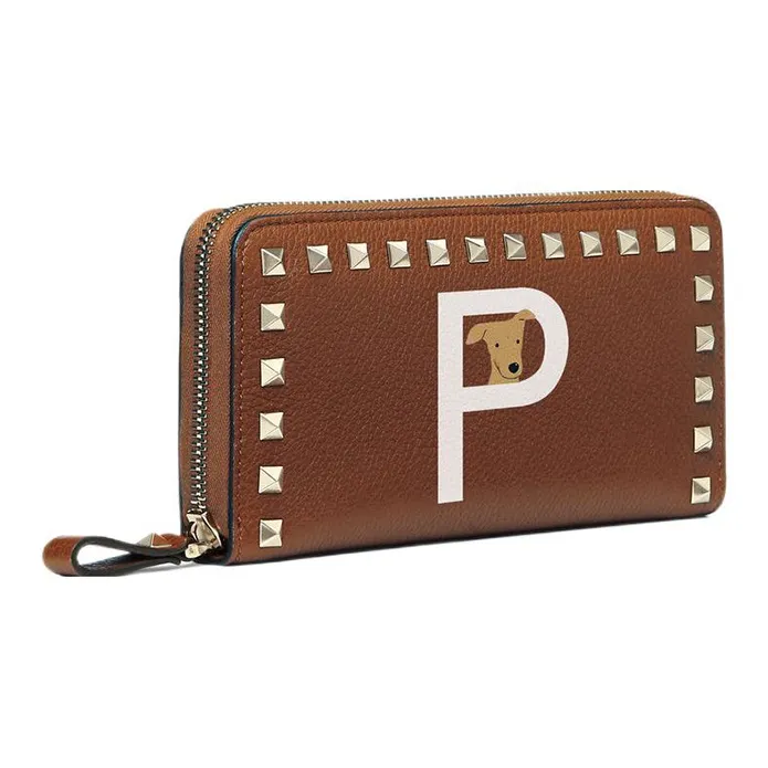 Valentino GARAVANI ROCKSTUD Grained Calfskin Wallet Women's Horse Saddle Color/White-1