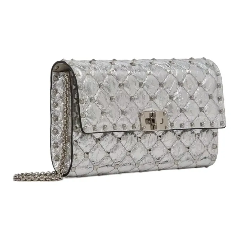 Valentino ROCKSTUD SPIKE Lambskin Crossbody Bag Shoulder Bag Women's Silver-1