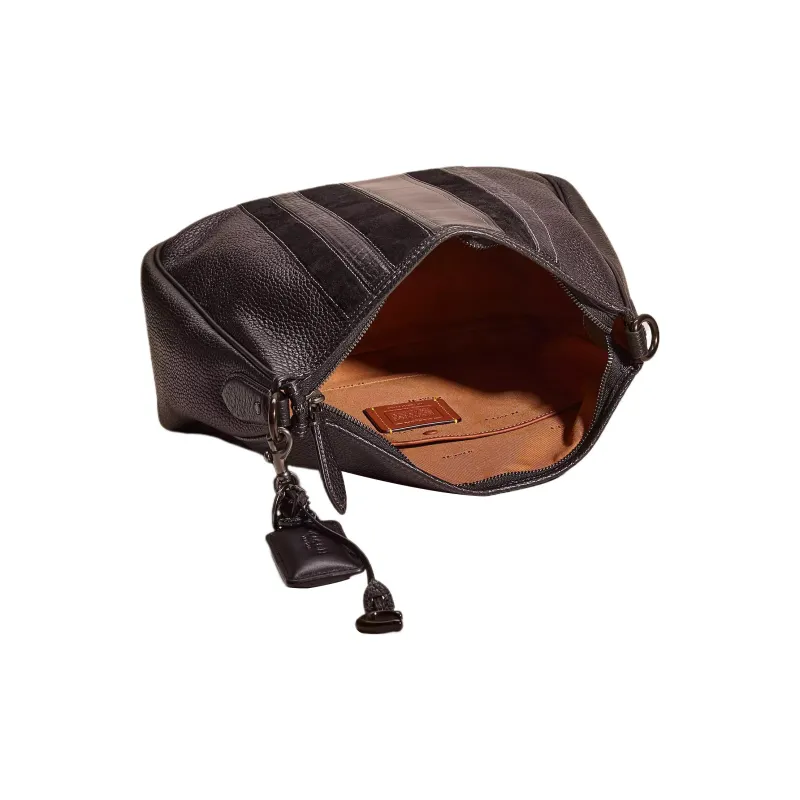 COACH Cary Soft Leather Portable Crossbody Bag, Shoulder Bag Large Size Women's Tin & Black-2
