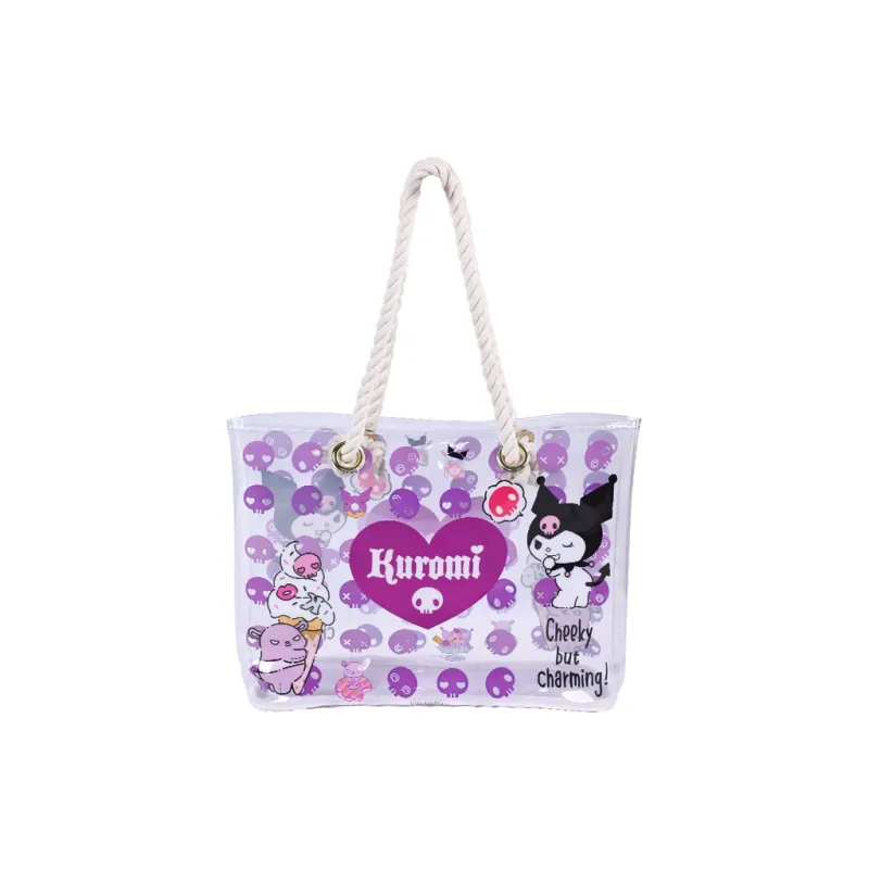 Sanrio PVC Metal Hybrid Handbag Medium Size Women's Purple Kuromi-0