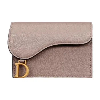 DIOR Saddle Goatskin Card Clip Card Holder Women's Taupe