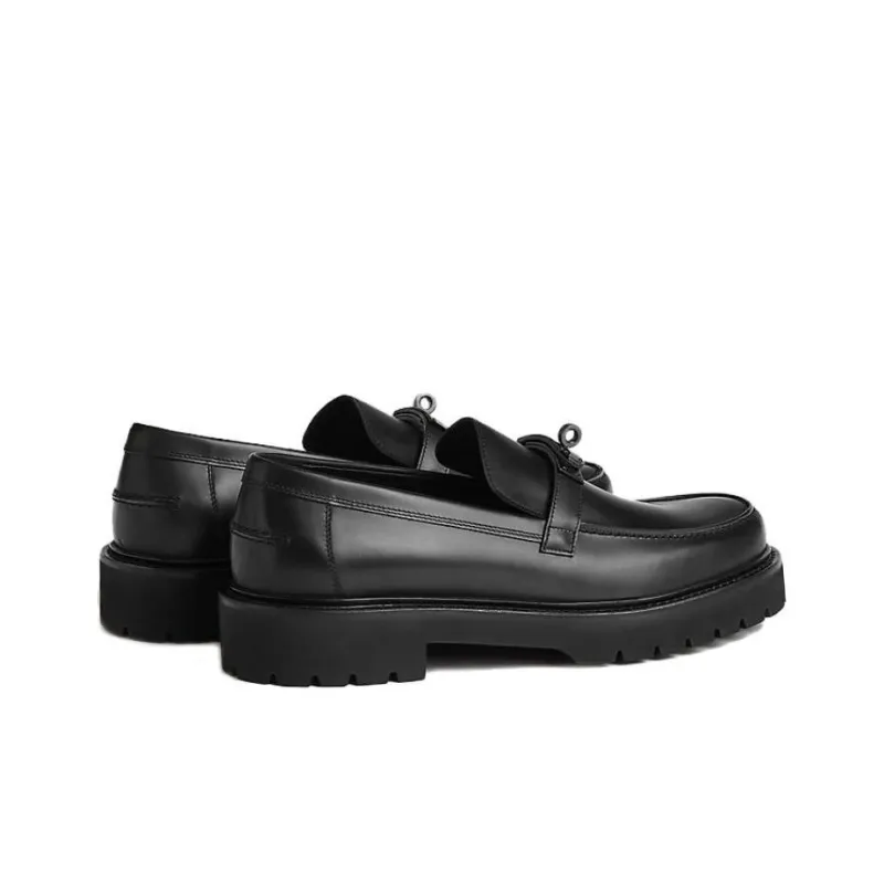 HERMES Icone Loafers Men's Black-4