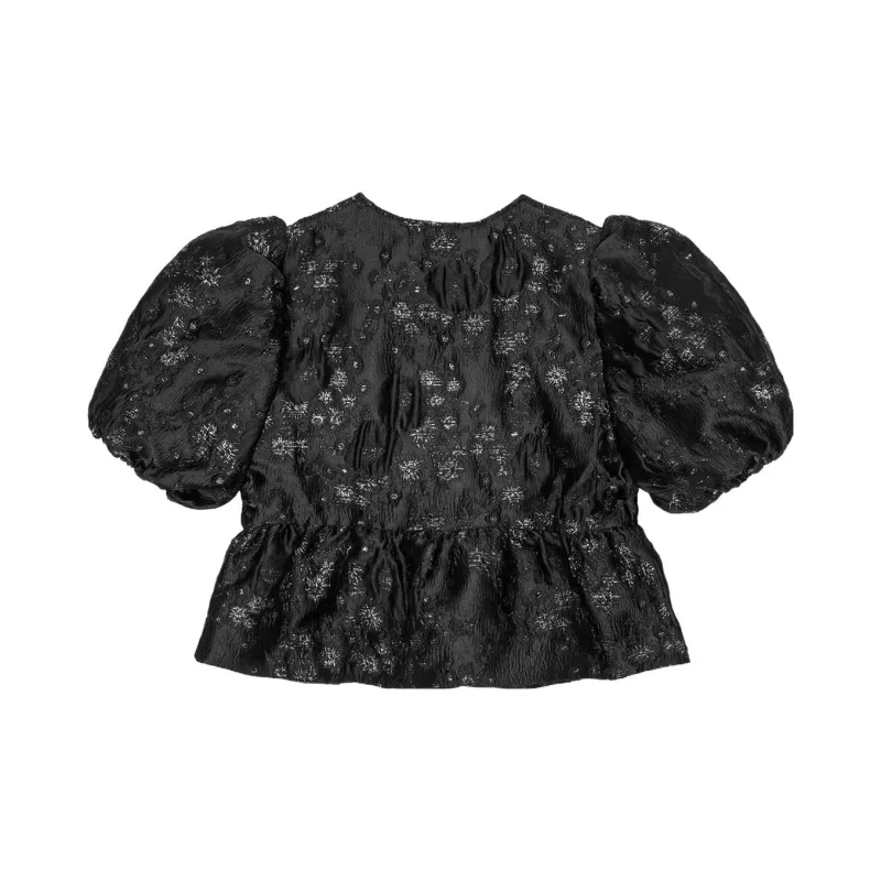 GANNI Jacquard Peplum Blouse Shirt Women's Black-1