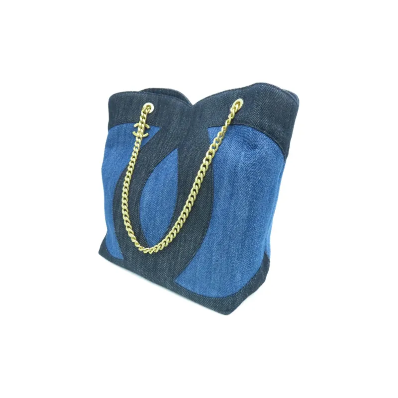 CHANEL Denim HOBO Bag, Shoulder Handbag Women's Blue & Blue-2