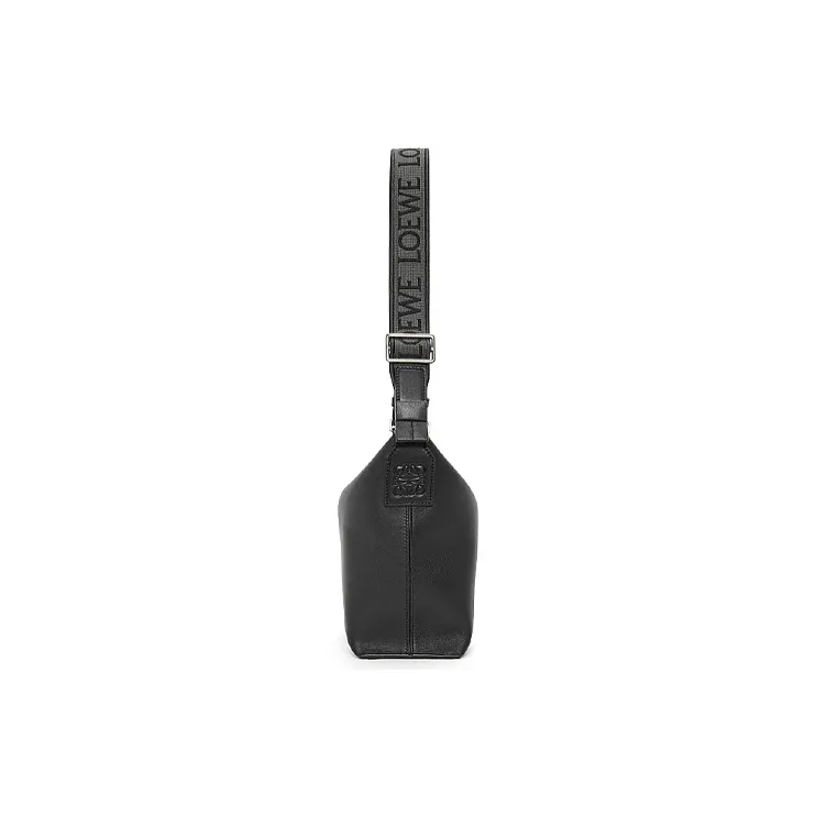 LOEWE Cubi Soft Smooth Cow Leather With Jacquard Fabric Handbag, Shoulder Bag Men's Black-2