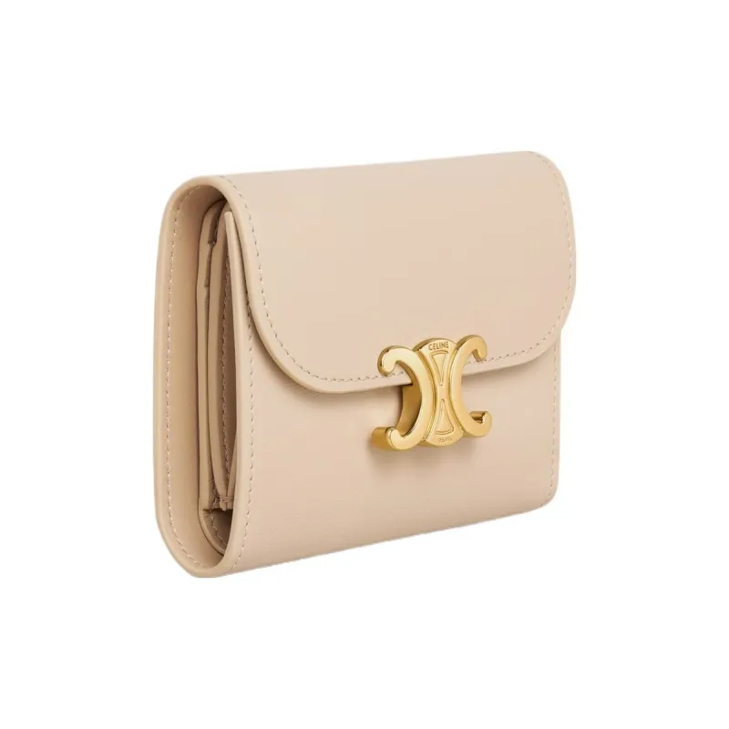 CELINE Triomphe Shiny Calfskin Wallet Small Size Women's Nude-1