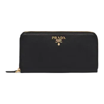 PRADA Leather Wallet Large Size Women's Black/Plum