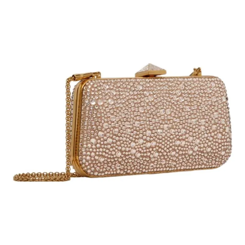 Valentino CARRY SECRETS Rhinestone One Shoulder Crossbody Clutches Women's Gold Quartz-1