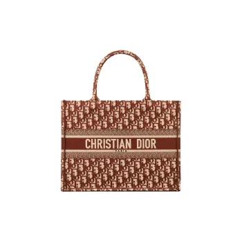 DIOR BookTote Canvas Tote Bag Shopping Bag Shoulder Bag Crossbody Bag Handbag Medium Size Women's Chocolate Brown