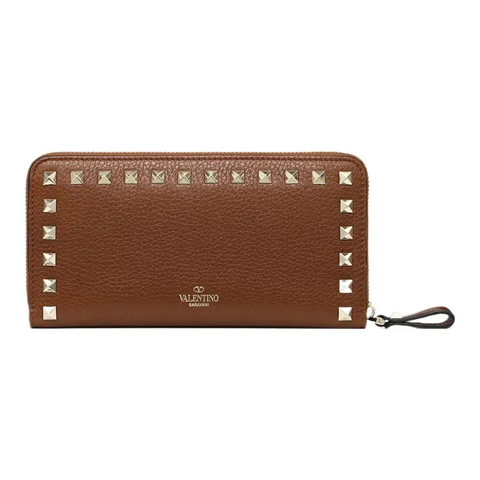 Valentino GARAVANI ROCKSTUD Grained Calfskin Wallet Women's Horse Saddle Color/White-2