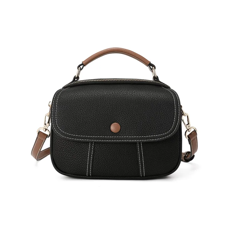 MEXICAN Cow Leather Pandora Bag, One Shoulder Handbag Regular Women's Midnight Black/Almond White/Trench Gray-1