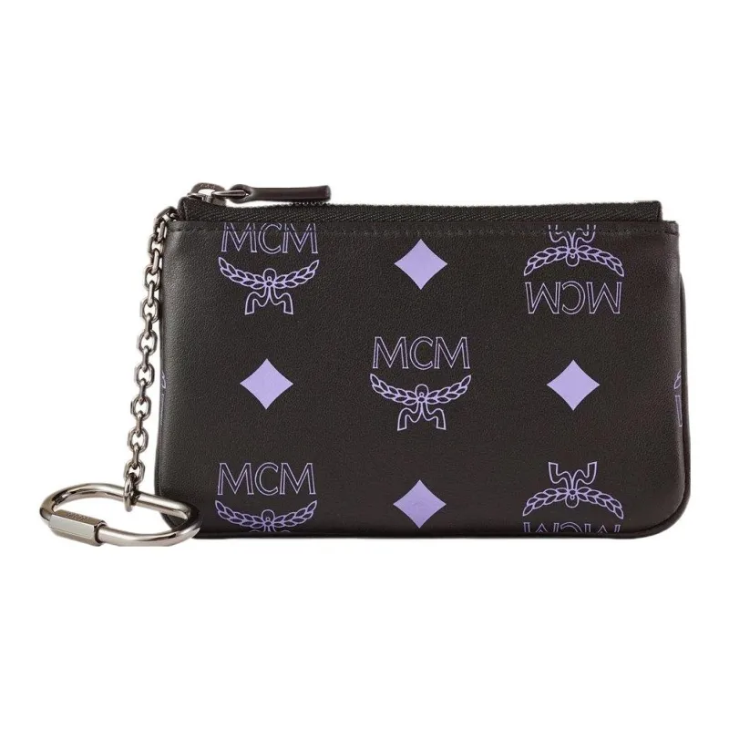 MCM Cow Split Leather Cow Leather Clutch Coin Purse Women's Purple-3