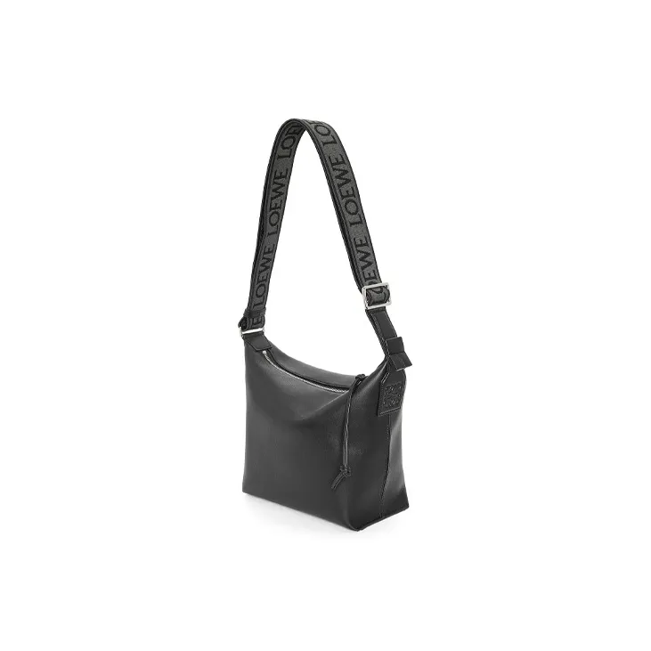 LOEWE Cubi Soft Smooth Cow Leather With Jacquard Fabric Handbag, Shoulder Bag Men's Black-0